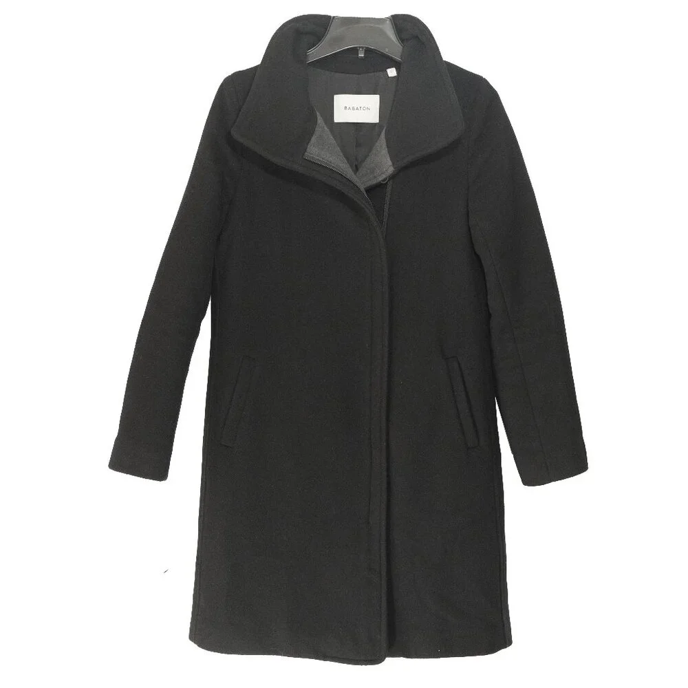 Babaton Cocoon Coat Black Cashmere Wool Funnel Neck Minimal Goth Quiet Lux Coat - Picture 2 of 16
